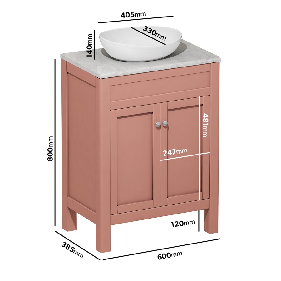 600mm Pink Freestanding Countertop Vanity Unit with Basin - Avebury