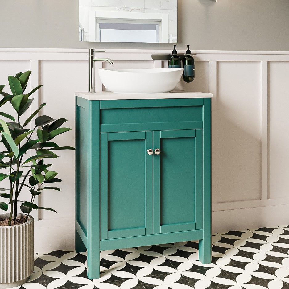 600mm Jewel Teal Freestanding Countertop Vanity Unit with Basin ...