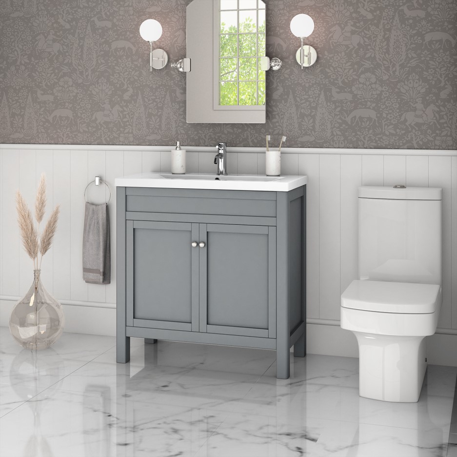 800mm Grey Freestanding Vanity Unit with Basin - Avebury - Better Bathrooms