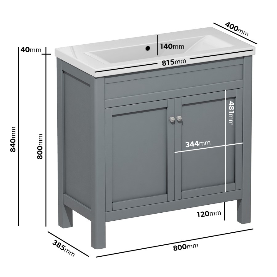 800mm Cloud Grey Freestanding Vanity Unit and Ashford Close Coupled Suite - Avebury