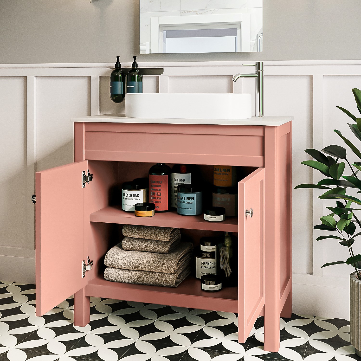 800mm Pink Freestanding Countertop Vanity Unit with Basin Avebury