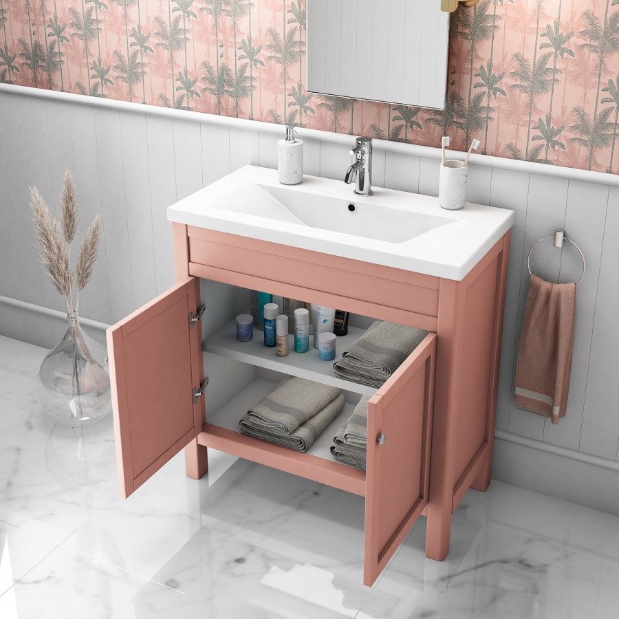 800mm Salmon Pink Freestanding Vanity Unit and Ashford Close Coupled Suite - Avebury