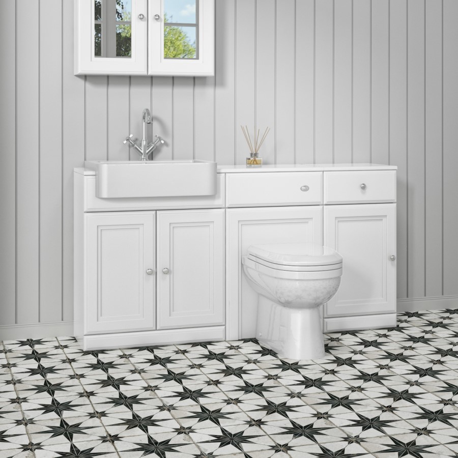 1600mm White Toilet and Sink Unit with Traditional Toilet and Storage Unit - Westbury