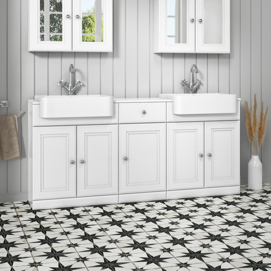 1740mm White Freestanding Double Vanity Unit with Basin and Storage Unit - Westbury
