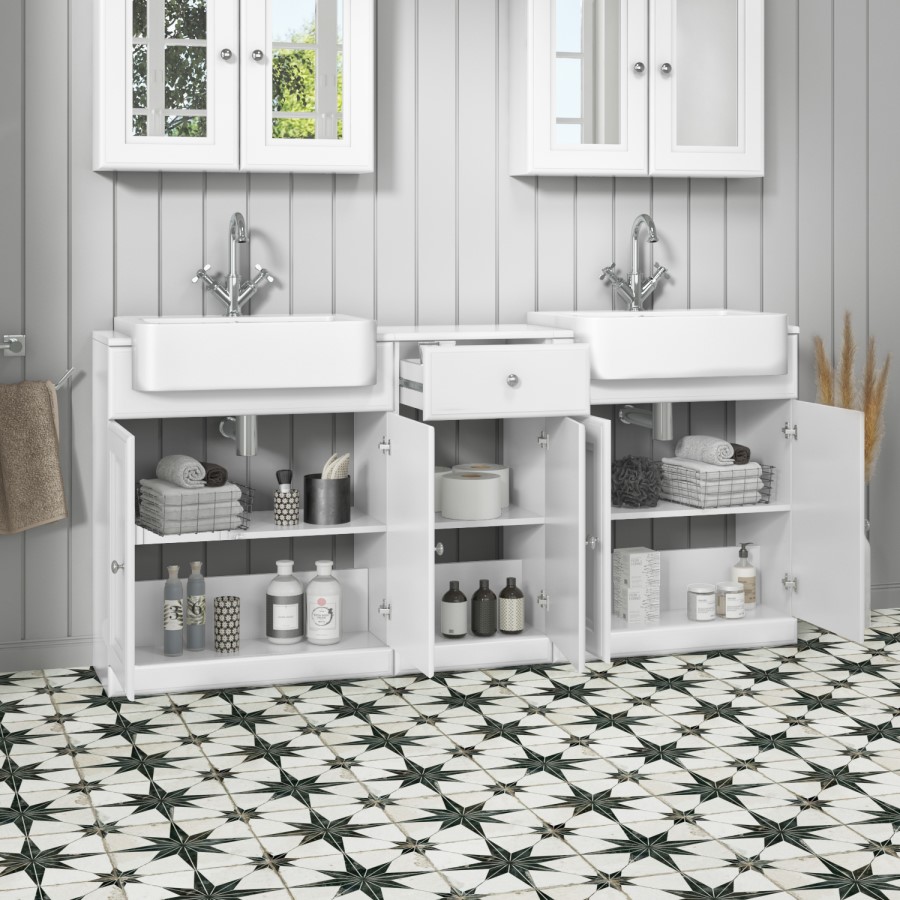 1740mm White Freestanding Double Vanity Unit with Basin and Storage Unit - Westbury