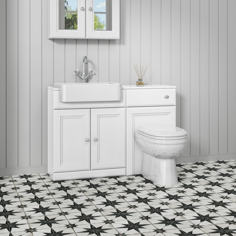 1200mm White Toilet and Sink Unit with Traditional Toilet - Westbury