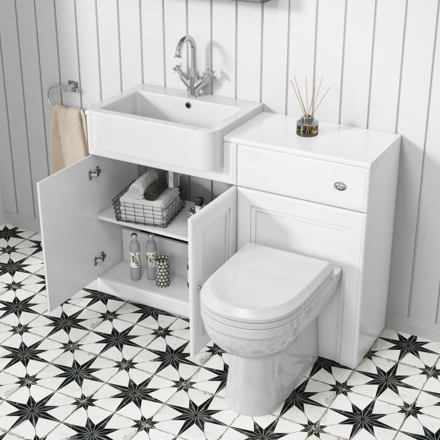 1200mm White Toilet and Sink Unit with Traditional Toilet - Westbury