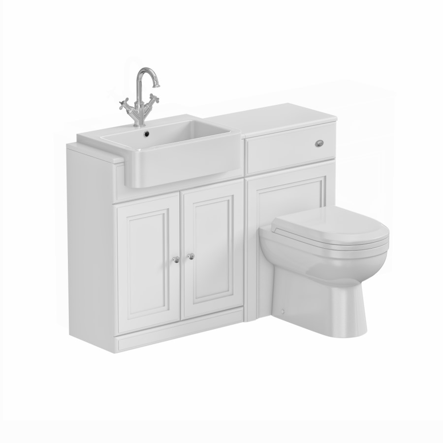 1200mm White Toilet and Sink Unit with Traditional Toilet - Westbury