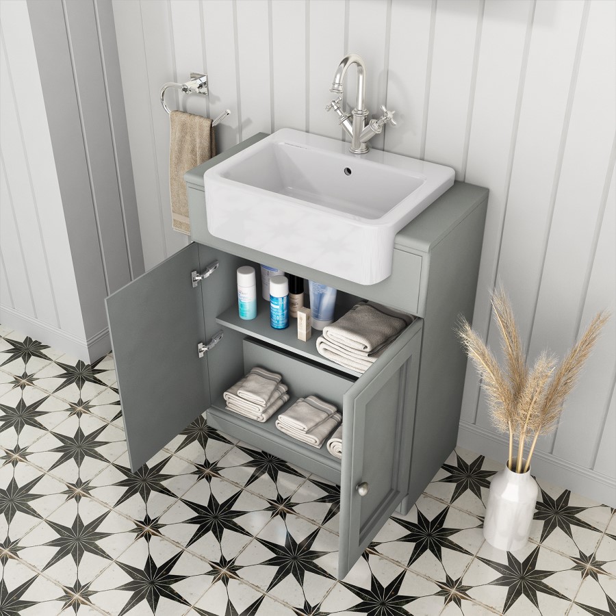 Grade A2 - 670mm Light Grey Freestanding Vanity Unit with Basin - Westbury