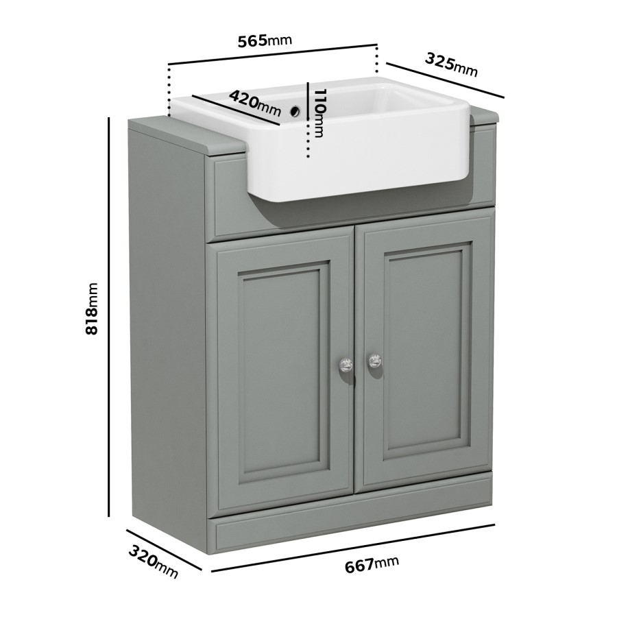 670mm Light Grey Freestanding Vanity Unit with Basin - Westbury