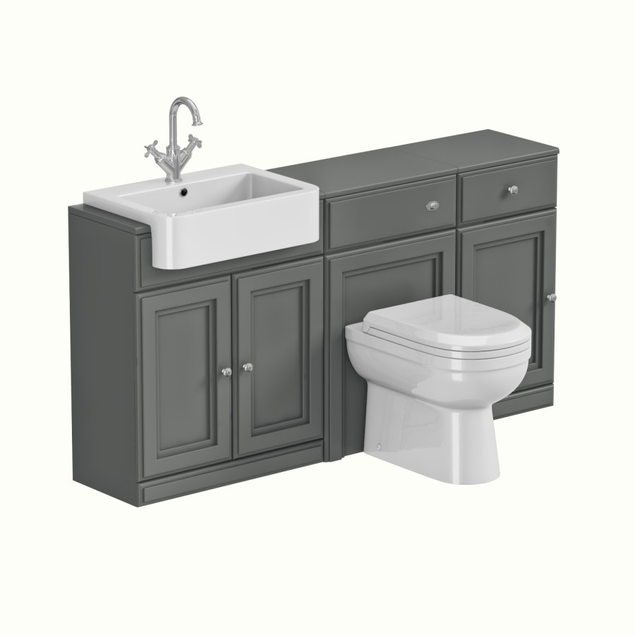 1600mm Dark Grey Toilet and Sink Unit with Traditional Toilet and Storage Unit - Westbury