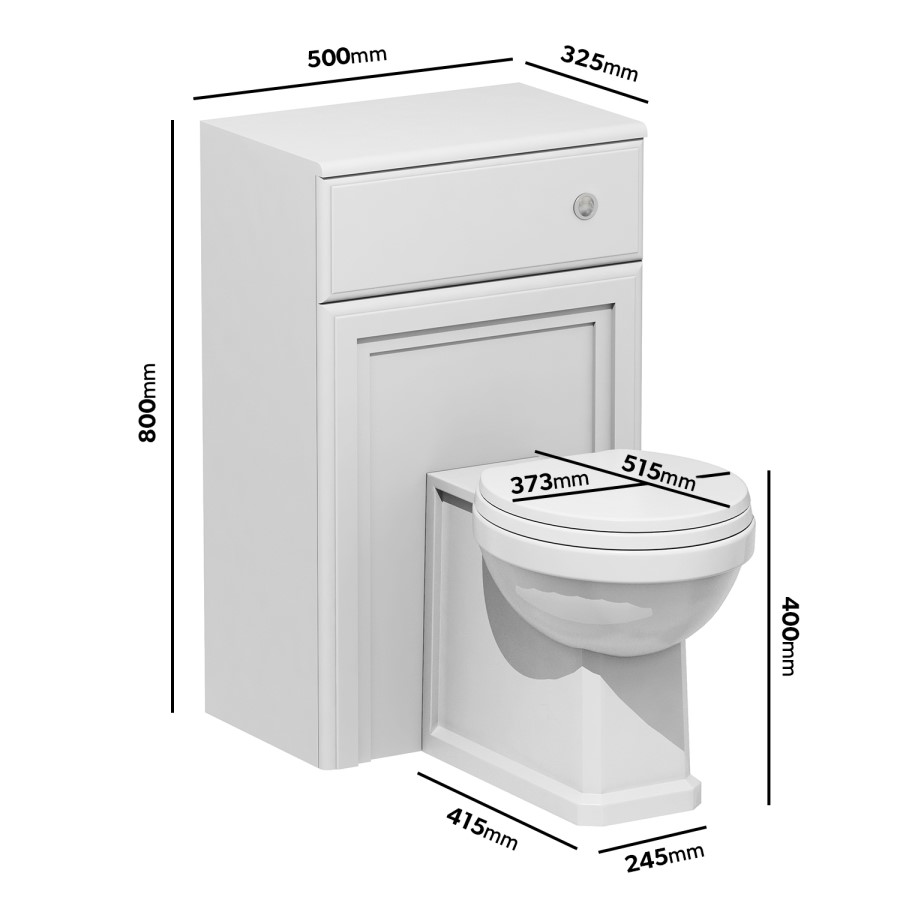 500mm White Back to Wall Unit with Traditional Toilet - Westbury