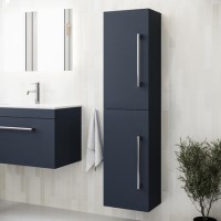Double Door Blue Wall Mounted Tall Bathroom Cabinet with Chrome Handles 350 x 1400mm - Ashford Double Door Blue Wall Mounted Tall Bathroom Cabinet with Chrome Handles 350 x 1400mm - Ashford