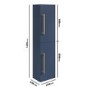Double Door Blue Wall Mounted Tall Bathroom Cabinet with Brass Handles 350 x 1400mm - Ashford