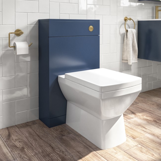 500mm Blue Back to Wall Unit with Brass Flush and Tabor Toilet - Ashford