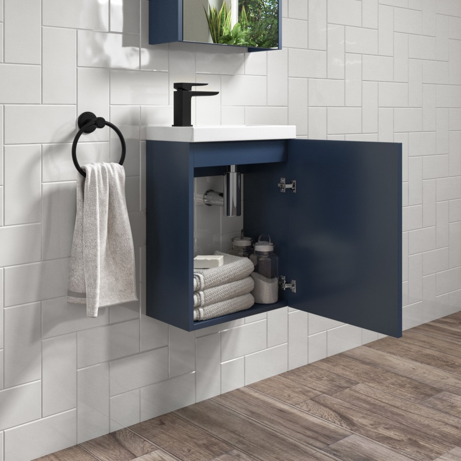 400mm Blue Wall Hung Vanity Unit with Basin and Black Handle Ashford