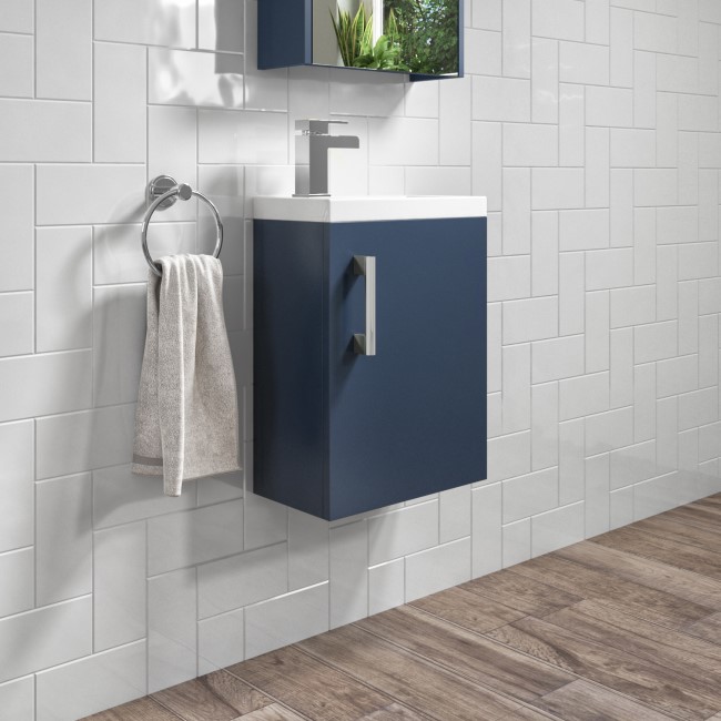 400mm Blue Wall Hung Cloakroom Vanity Unit with Basin and Chrome Handle Ashford Better Bathrooms