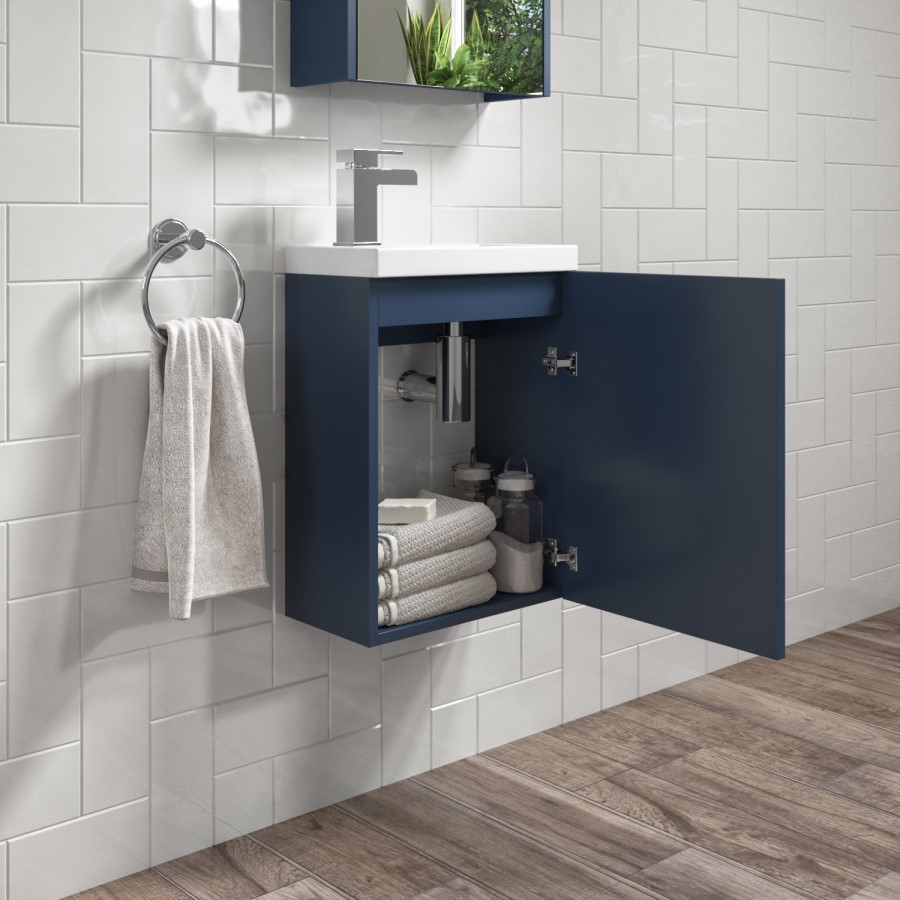 400mm Blue Cloakroom Wall Hung  Vanity Unit with Basin and Chrome Handle - Ashford