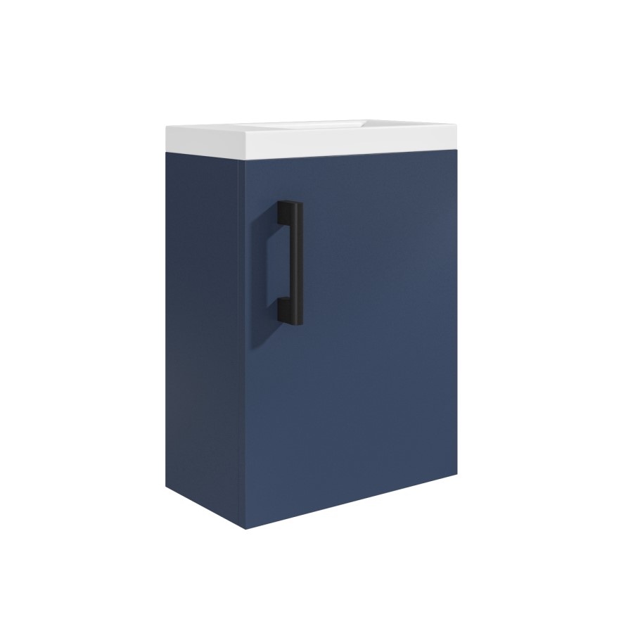 400mm Blue Cloakroom Wall Hung Vanity Unit with Basin and Black Handle - Ashford