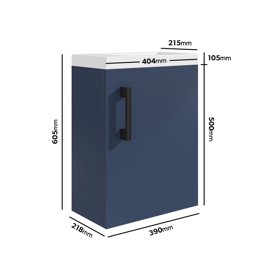 400mm Blue Cloakroom Wall Hung Vanity Unit with Basin and Black Handle - Ashford
