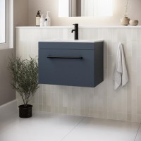 600mm Blue Wall Hung Vanity Unit with Basin and Black Handle - Ashford 600mm Blue Wall Hung Vanity Unit with Basin and Black Handle - Ashford