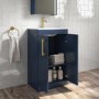 Grade A1 - 500mm Blue Freestanding Vanity Unit with Basin and Brushed Brass Handle - Ashford
