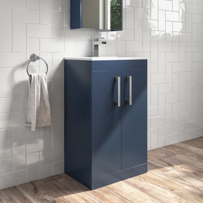 500mm Blue Freestanding Vanity Unit with Basin and Chrome Handle - Ashford