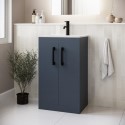 BUN/BeBa_27092/77675 600mm Blue Freestanding Vanity Unit with Basin and Black Handle - Ashford