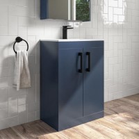 Grade A2 - 600mm Blue Freestanding Vanity Unit with Basin and Black Handle - Ashford Grade A2 - 600mm Blue Freestanding Vanity Unit with Basin and Black Handle - Ashford