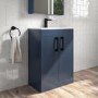 Grade A1 - 600mm Blue Freestanding Vanity Unit with Basin and Black Handle - Ashford