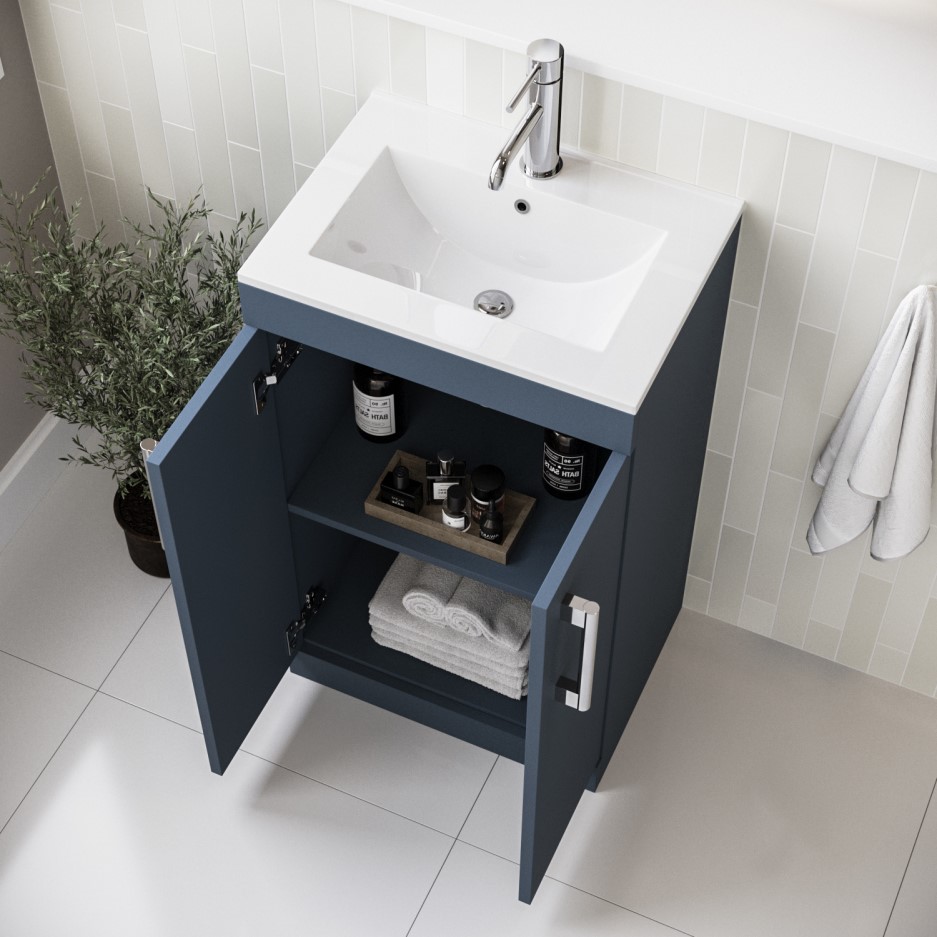 Ashford 600mm Floorstanding Vanity Unit Doors & Basin Mat Ocean Blue