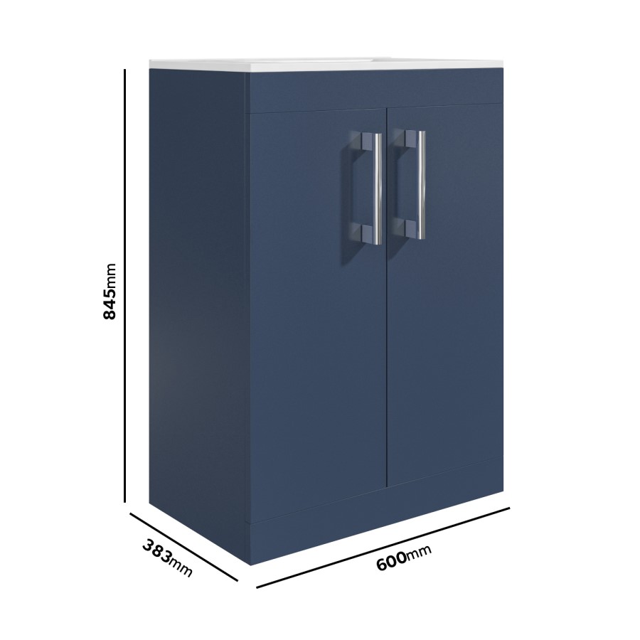 Grade A2 - 600mm Blue Freestanding Vanity Unit with Basin and Chrome Handle - Ashford