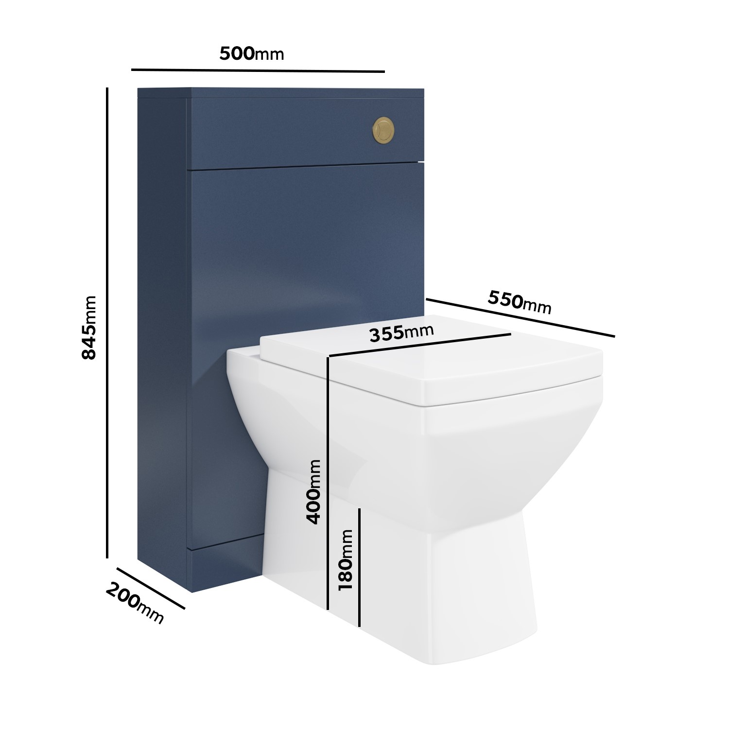1100mm Blue Toilet and Sink Unit with Square Toilet and Brass Fittings