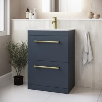 600mm Blue Freestanding Vanity Unit with Basin and Brass Handle - Ashford 600mm Blue Freestanding Vanity Unit with Basin and Brass Handle - Ashford