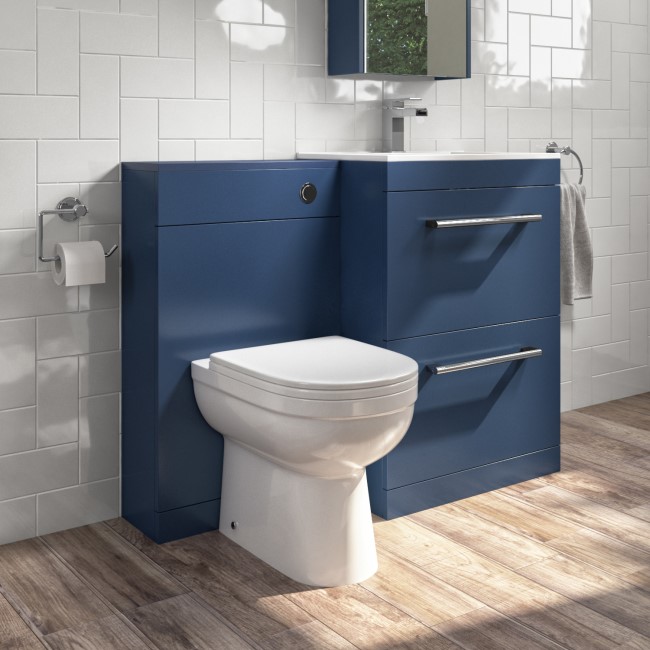 1100mm Blue Toilet and Sink Drawer Unit with Round Toilet and Chrome Fittings - Ashford