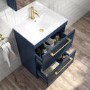 1100mm Blue Toilet and Sink Drawer Unit with Round Toilet and Brass Fittings - Ashford