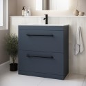 BUN/BeBa_27095/77677 800mm Blue Freestanding Vanity Unit with Basin and Black Handle - Ashford