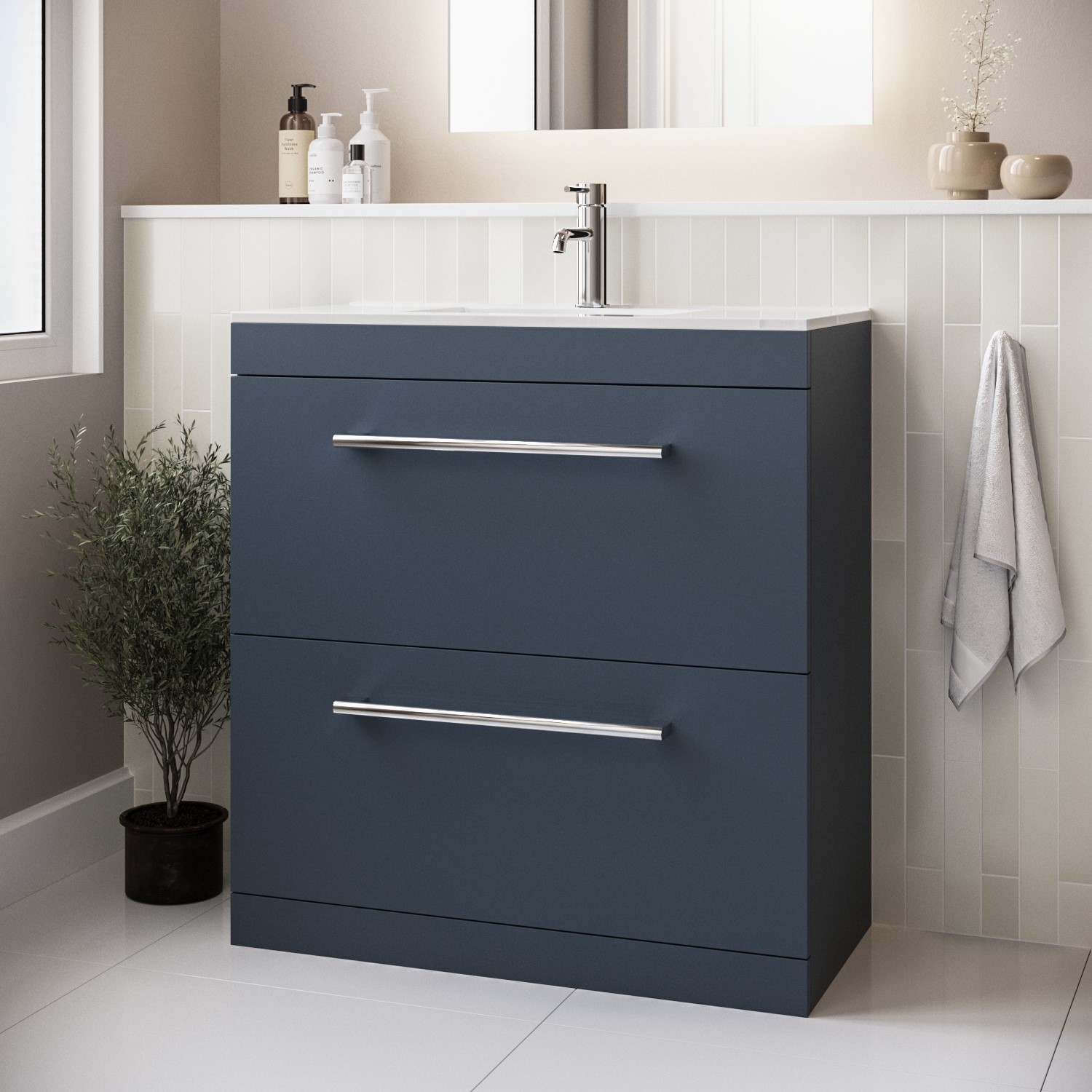 Ashford Blue 800Mm Freestanding Vanity Unit With Basin And Chrome Handles