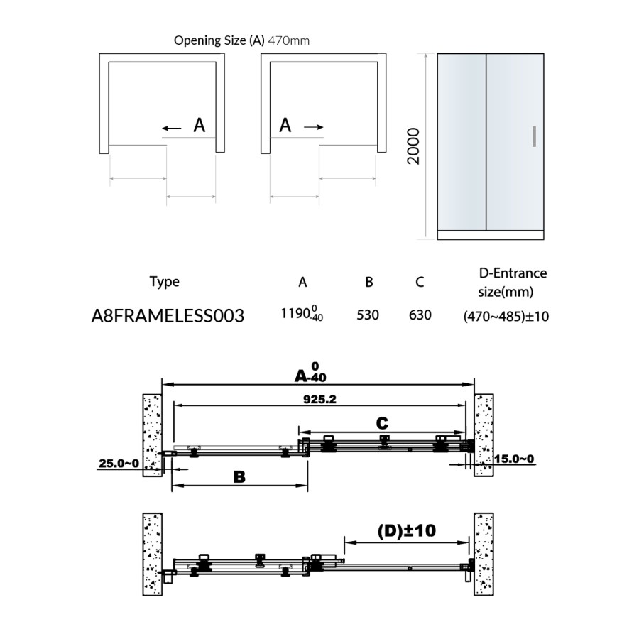 1200 x 900mm Rectangular Sliding Shower Enclosure - Frameless