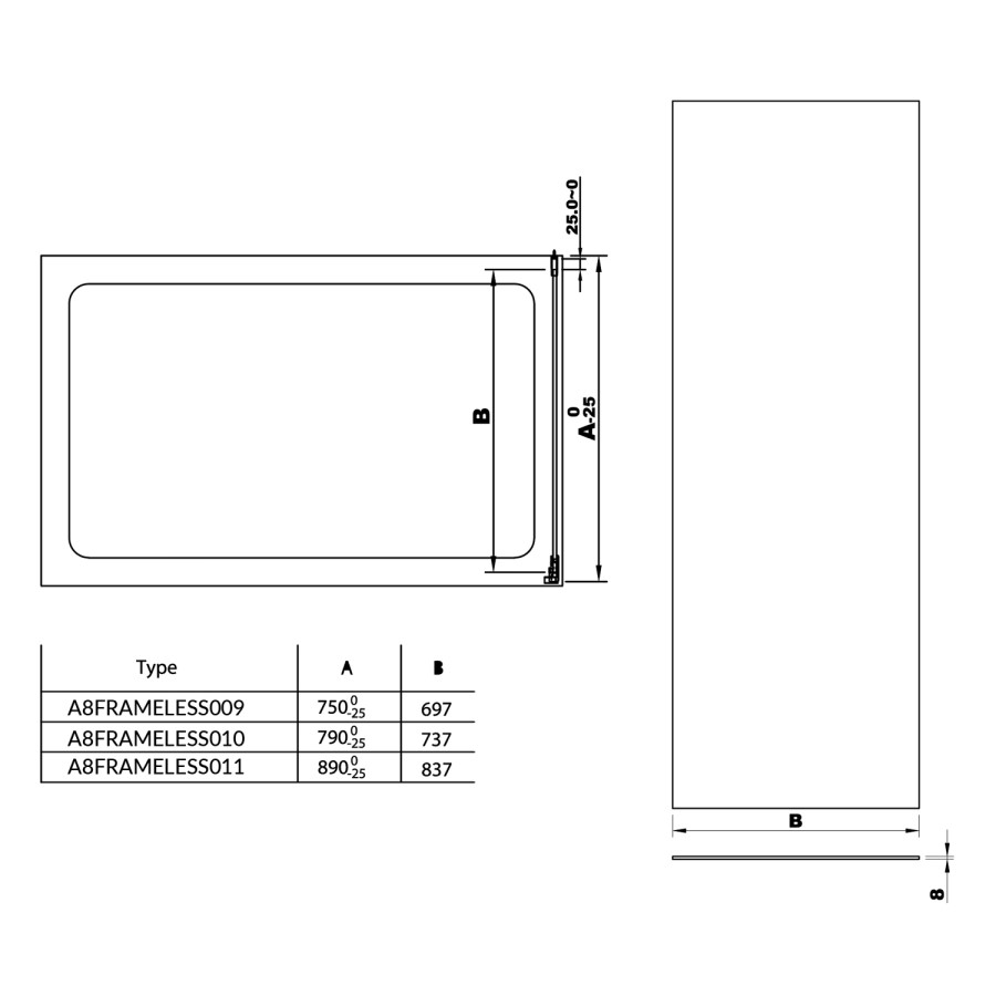 1200 x 900mm Rectangular Sliding Shower Enclosure - Frameless