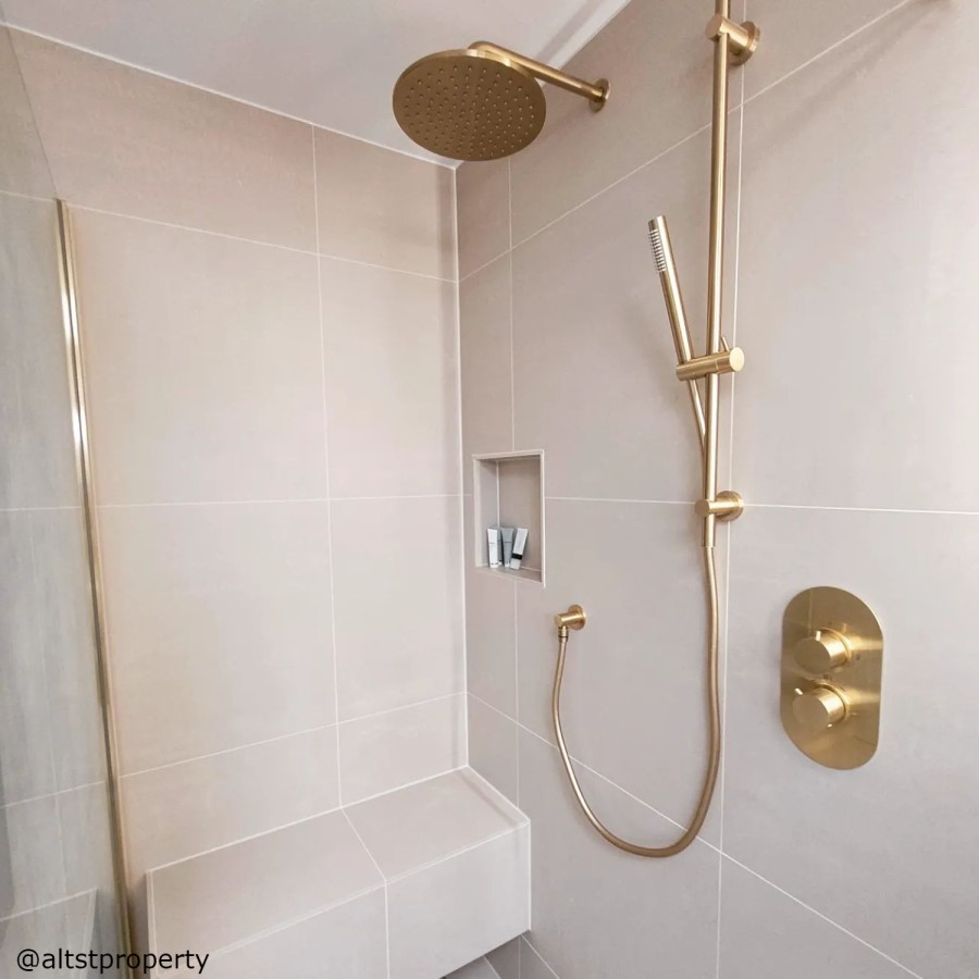 Brushed Brass Concealed Mixer Shower with Wall Mounted Head & Handset - Arissa