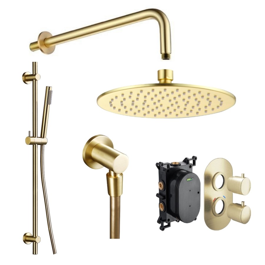 Grade A2 - Brushed Brass Concealed Mixer Shower with Wall Mounted Head & Handset - Arissa