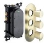 Brushed Brass Dual Outlet Thermostatic Mixer Shower with Round Wall Mounted Shower Head & Pencil Handset - Arissa