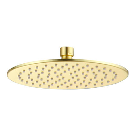Brushed Brass Dual Outlet Thermostatic Mixer Shower with Round Wall Mounted Shower Head & Pencil Handset - Arissa