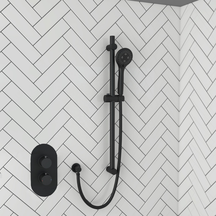 Black 1 Outlet Thermostatic Mixer Shower Set with Hand Shower - Arissa