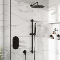 Black 2 Outlet Wall Mounted Thermostatic Mixer Shower Set with Hand Shower and Slide Rail Kit - Arissa