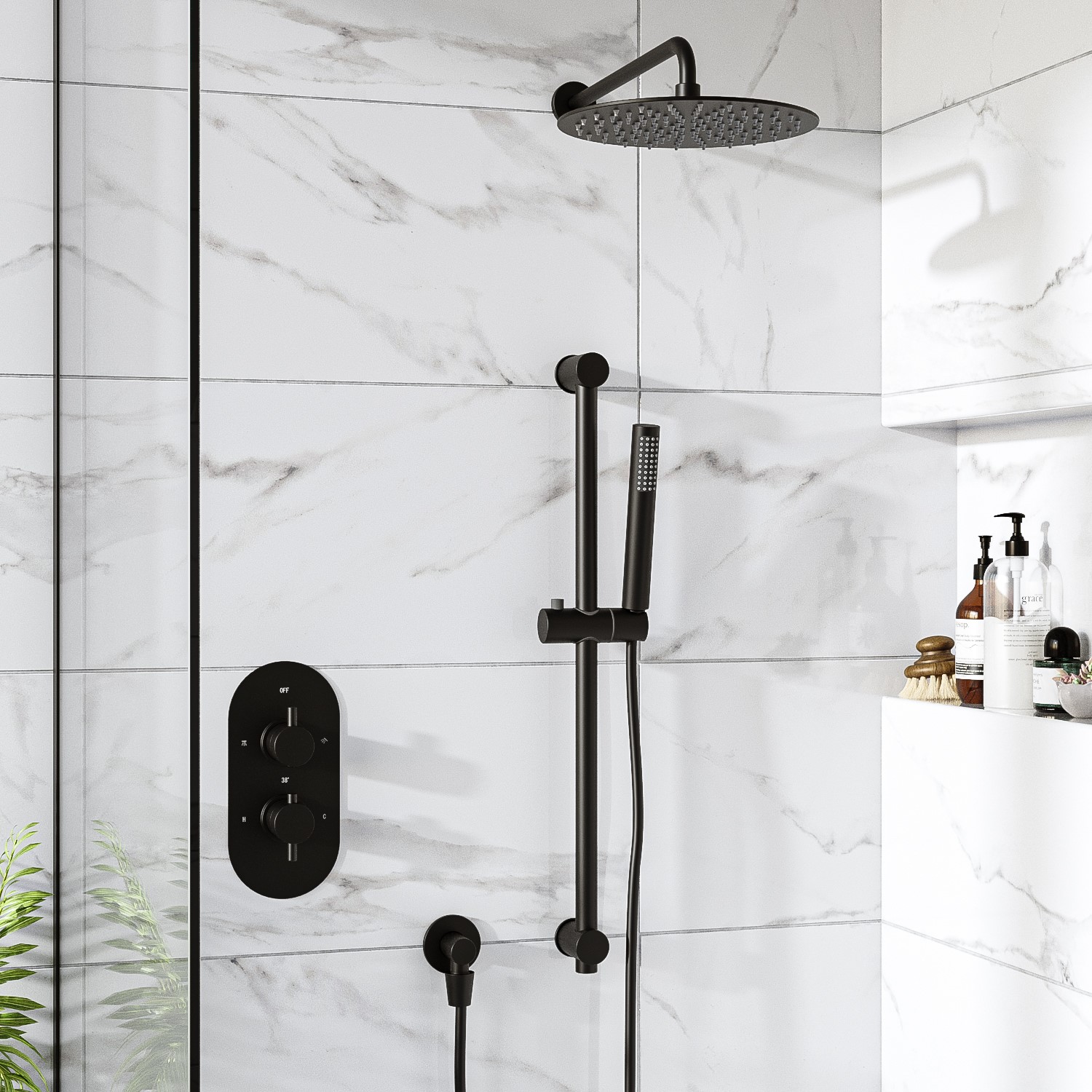 Photos - Shower System Arissa Black Dual Outlet Wall Mounted Thermostatic Mixer Shower Set with Hand Shower -  Black BUN/BeBa27177/78070 