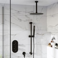 ONLY OPENED - Black Dual Outlet Ceiling Mounted Thermostatic Mixer Shower Set with Hand Shower - Arissa