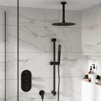 Black 2 Outlet  Ceiling Mounted Thermostatic Mixer Shower Set with Hand Shower - Arissa