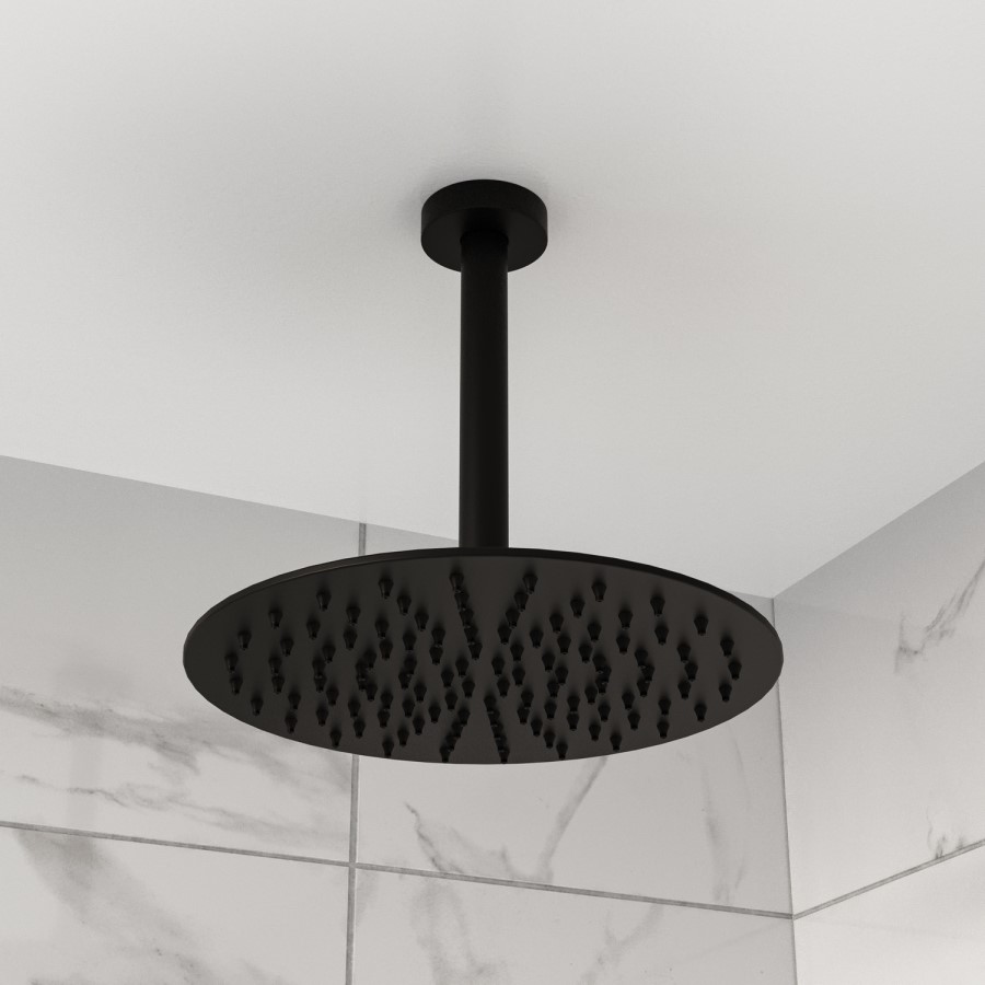 Black 2 Outlet  Ceiling Mounted Thermostatic Mixer Shower Set with Hand Shower - Arissa